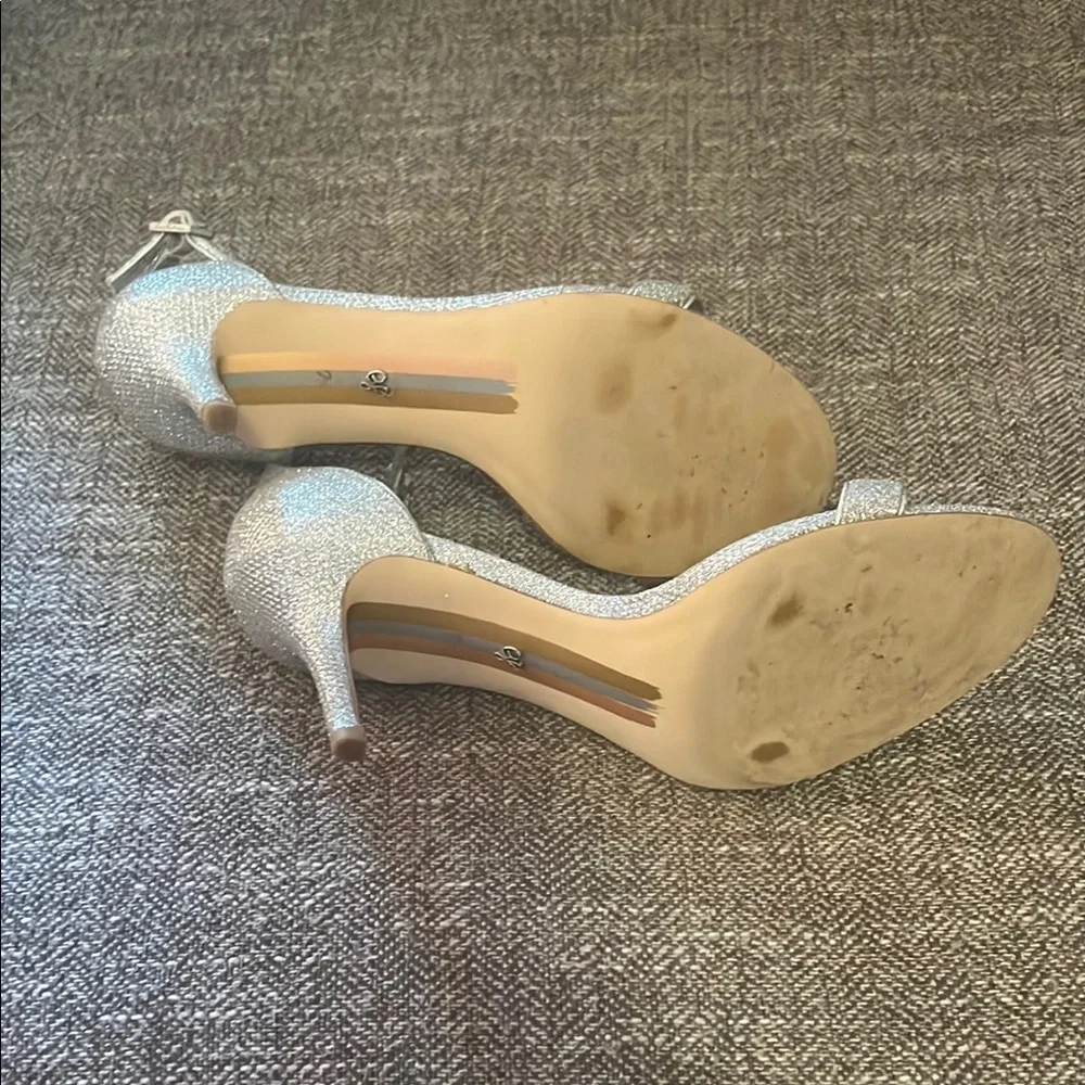 Sam Edelman Silver Glitter Ankle Strap Heels
